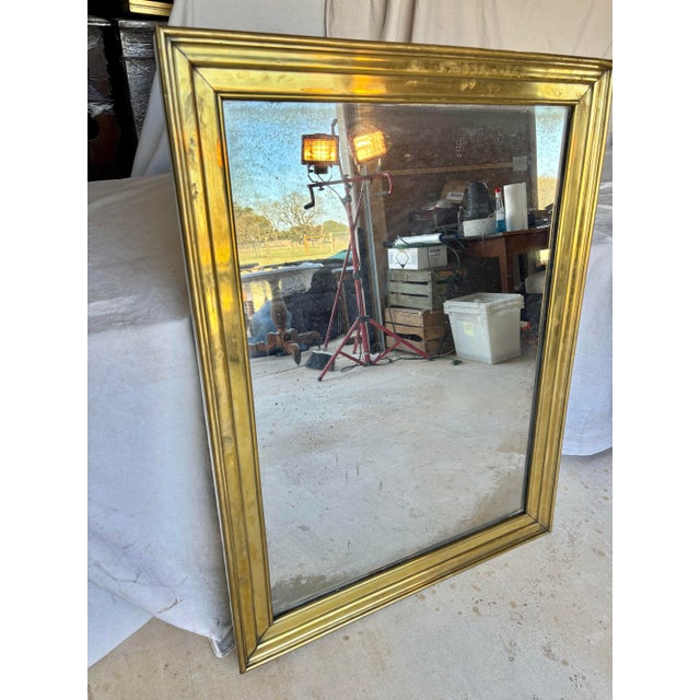 Brass 20th Century French Brass Bistro Wall Mirror For Sale - Image 8 of 13