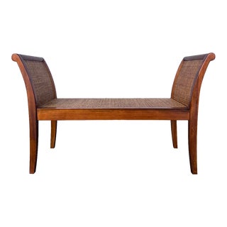British Colonial Maple and Rattan Bench For Sale