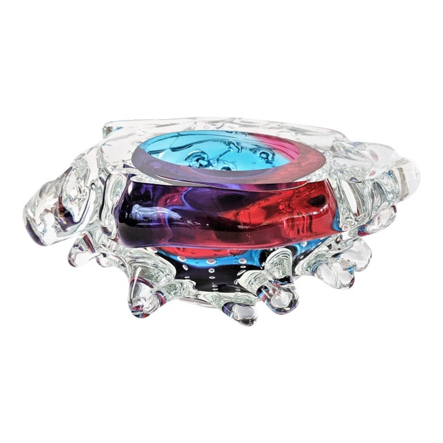 Leon Applebaum Glass Bowl With Protruding Design and Controlled Bubbles Kaleidoscope For Sale