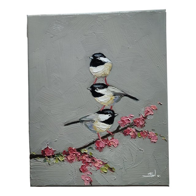 Vivek Mandalia, Chickadee Birds, Oil on Canvas For Sale