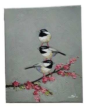 Vivek Mandalia, Chickadee Birds, Oil on Canvas