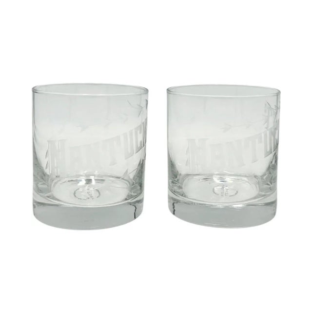 2010s Pair of Nantucket Etched Rocks Cocktail Glasses For Sale - Image 5 of 12