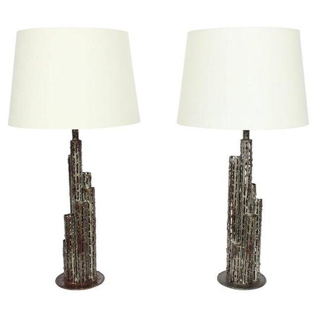 Marcello Fantoni Brutalist Torch Cut Iron "Skyscraper" Table Lamps - A Pair For Sale - Image 13 of 13