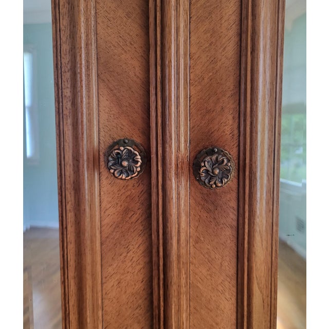 Antique French Louis XV Style Carved Walnut Double Mirror Door Armoire Wardrobe For Sale - Image 14 of 18