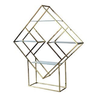 Vintage Milo Baughman Style Diamond Brass and Glass Etagere, Attributed For Sale