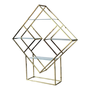 Vintage Milo Baughman Style Diamond Brass and Glass Etagere, Attributed