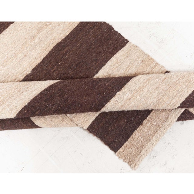Doris Leslie Blau Vintage Striped Ivory And Charcoal Hand-Knotted Wool Runner For Sale - Image 4 of 7