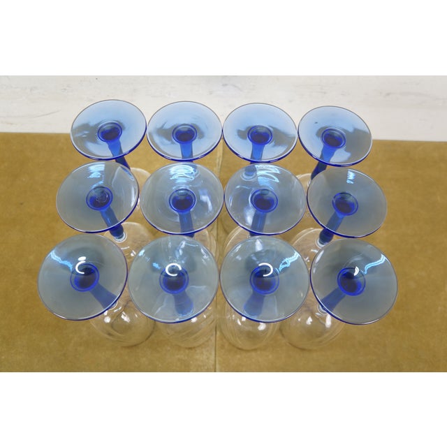Late 20th Century 12 Lenox Cobalt Blue Stem Gold Rim Swag Drape Wine Glasses Goblets 8" For Sale - Image 11 of 11