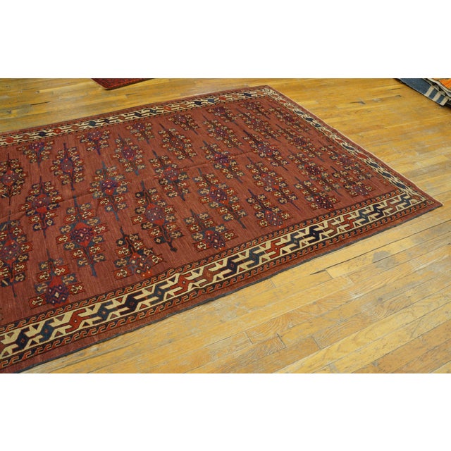 Tribal 1870s Oxblood Red Antique Central Asian Turkmen Yamoud Rug 5'2" X 7'10" Handknotted Wool Carpet For Sale - Image 3 of 10