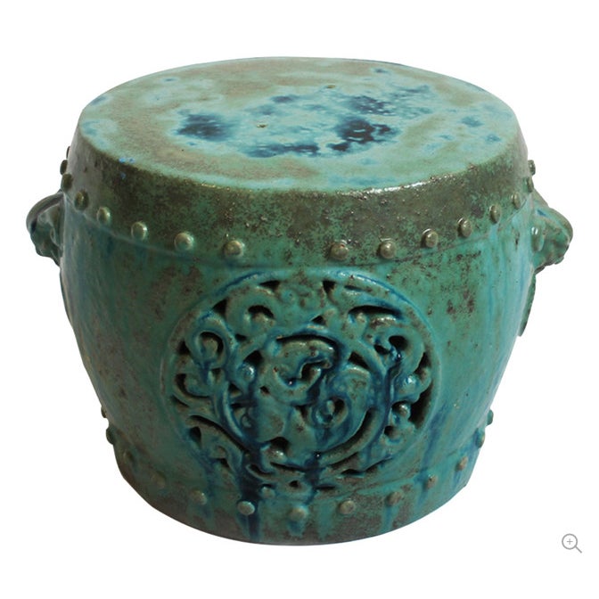 Turquoise Ceramic Garden Stool | Chairish