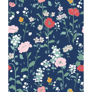 Poppies (var. 2) Wallpaper by Paule Marrot in Midnight Blue For Sale