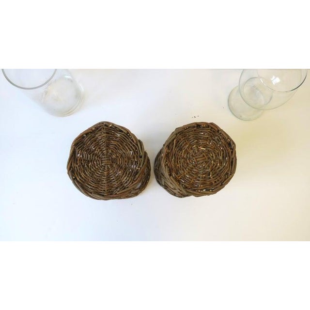 Hurricane Candles Lamps Wicker and Glass, Pair For Sale - Image 9 of 9