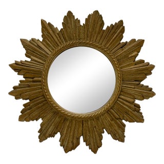 Vintage Composition Sunburst Mirror With Distressed Convex Plate For Sale