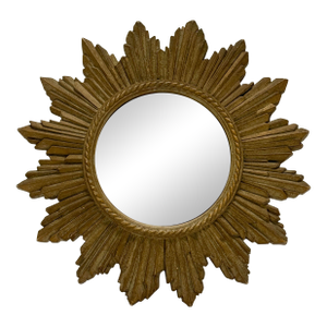 Vintage Composition Sunburst Mirror With Distressed Convex Plate