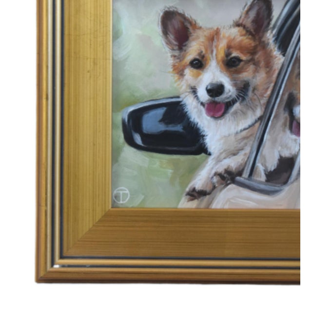 Corgi Dog portrait study, acrylic painting on artist panel. Included are the antiqued gold wood frame and hanging...