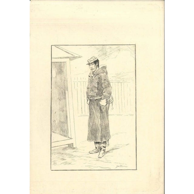 Gendarme is a drypoint on Japon paper, etched on leather by Georges Ferdinand Bigot (Paris, 1860 - 1927). From Croquis...