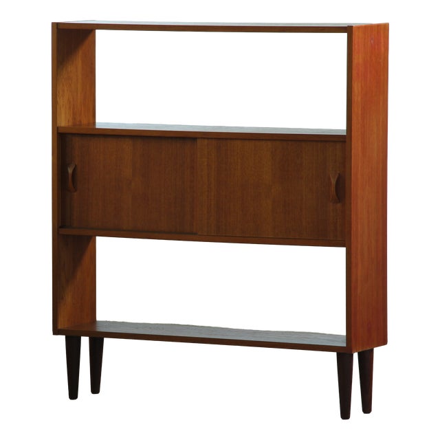 Mid-Century Modern Danish Teak Bookcase with Sliding Doors, 1960s For Sale