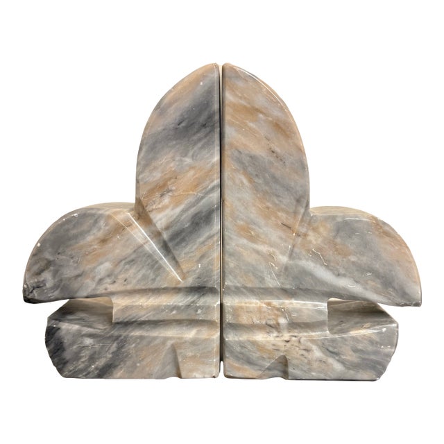 Marble Vintage "Fluer De Leis" Bookends. A Pair For Sale