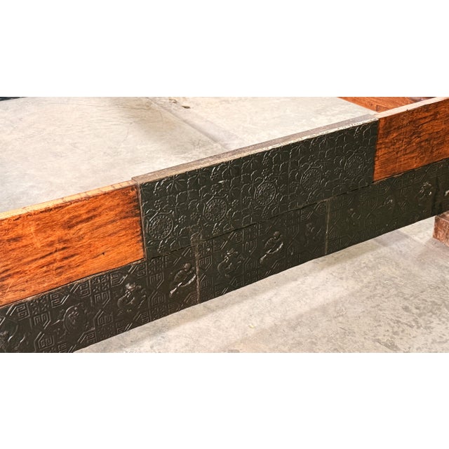 Brown British Colonial Style Hardwood and Forged Iron Four Poster Queen Bed Frame For Sale - Image 8 of 14