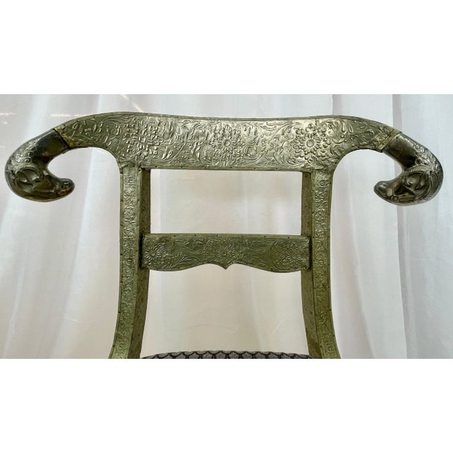 Pair of Neoclassical Side Chairs, Wrapped Metal, Rams Heads, Europe Gustavian For Sale - Image 12 of 13