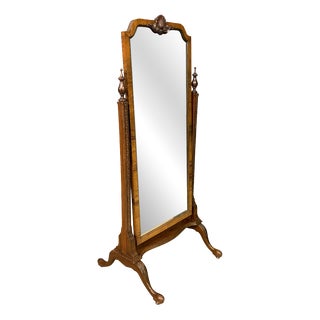 Queen Anne Style Walnut Cheval Mirror, 1920 For Sale