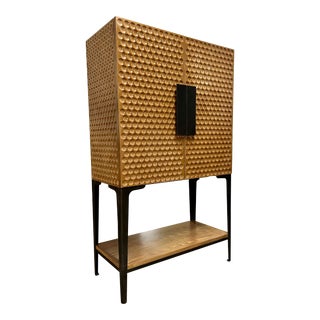 Resource Decor Furniture Golf Ball Oak and Brushed Bronze Luna Bar Cabinet For Sale