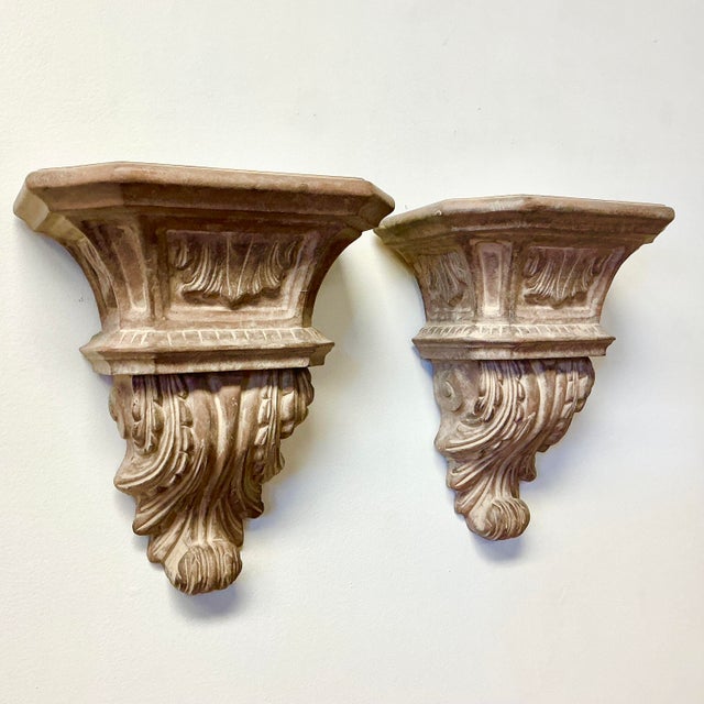 Taupe Mid-Century Hollywood Regency Classic Roman Faux Concrete Wall Brackets - A Pair For Sale - Image 8 of 12
