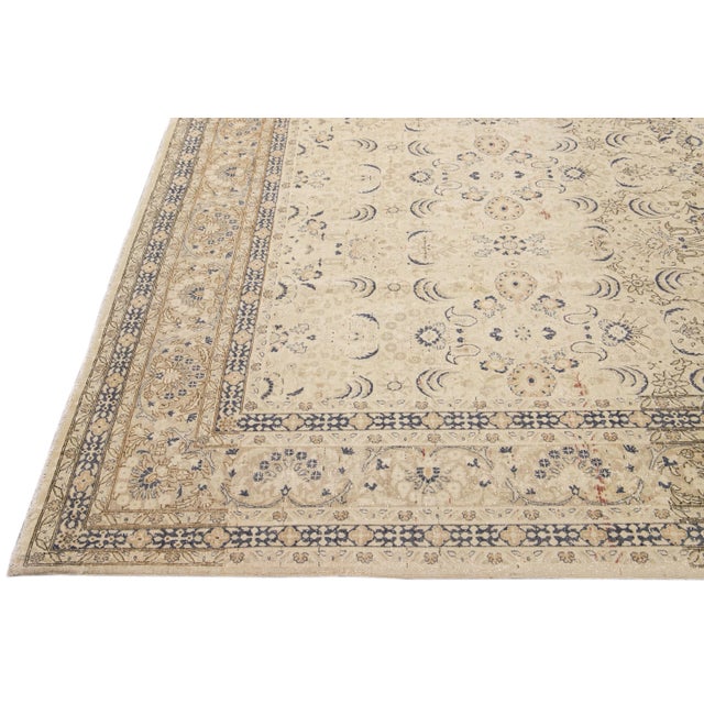 Antique Sivas Handmade Allover Motif Beige Oversize Wool Rug For Sale - Image 4 of 10