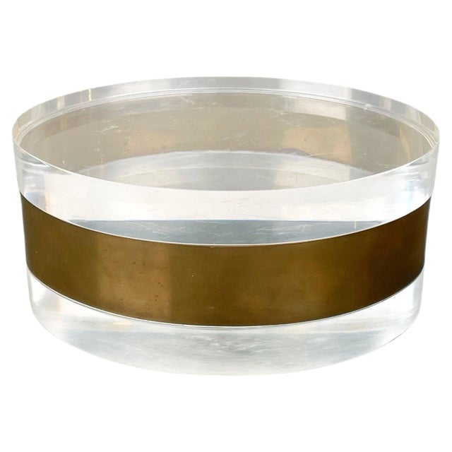 Italian Oval Decorative Box in Acrylic Glass and Brass, 1970s For Sale