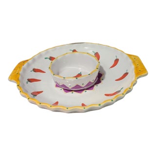 Late 20th Century Hand Painted Mesa International Hungary Warner New Hampshire Chip & Dip Platter For Sale