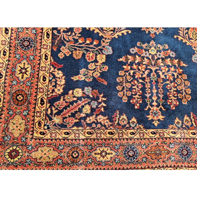 Antique Persian Mahajiran Sarouk Area Rug, Hand-Knotted Wool, Allover Floral Pattern, Navy & Red, 4x6 For Sale - Image 11 of 14