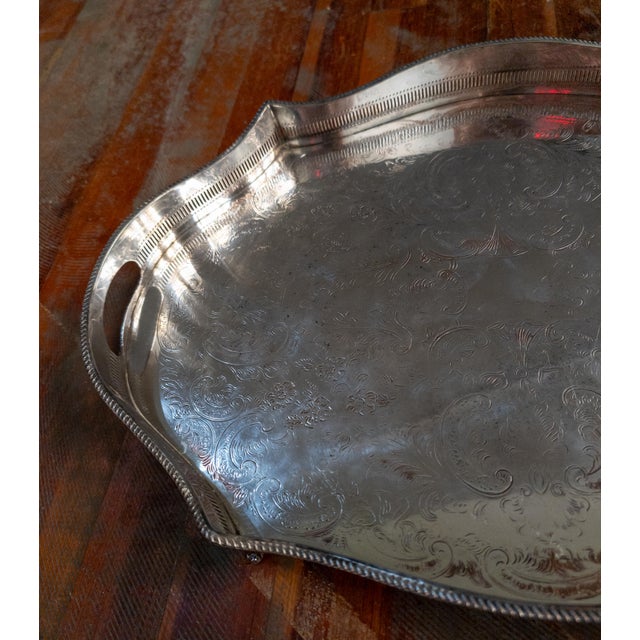 20th Century English Victorian Style Silverplate Drinks Tray With Gallery For Sale - Image 9 of 13