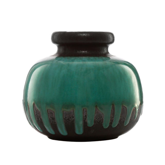 A beautiful bulbous ceramic vase by Scheurich West Germany, with green drip glaze, from the 1970's. Excellent condition!...