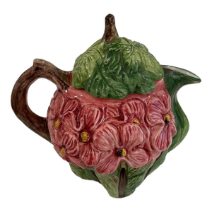 Cabbage Ware Floral Teapot - Vintage Majolica With Hibiscus
