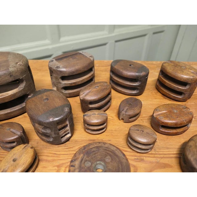 Wood Antique Oak and Ash Ships Blocks, 1800s, Set of 18 For Sale - Image 7 of 9