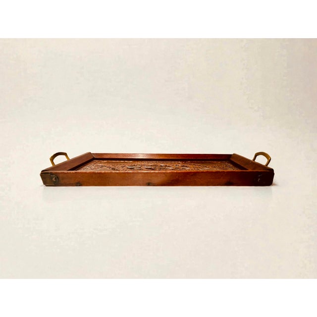 Antique Edwardian Hand-Carved Wooden Serving Tray with Brass Handles, England, 1890s For Sale - Image 9 of 15