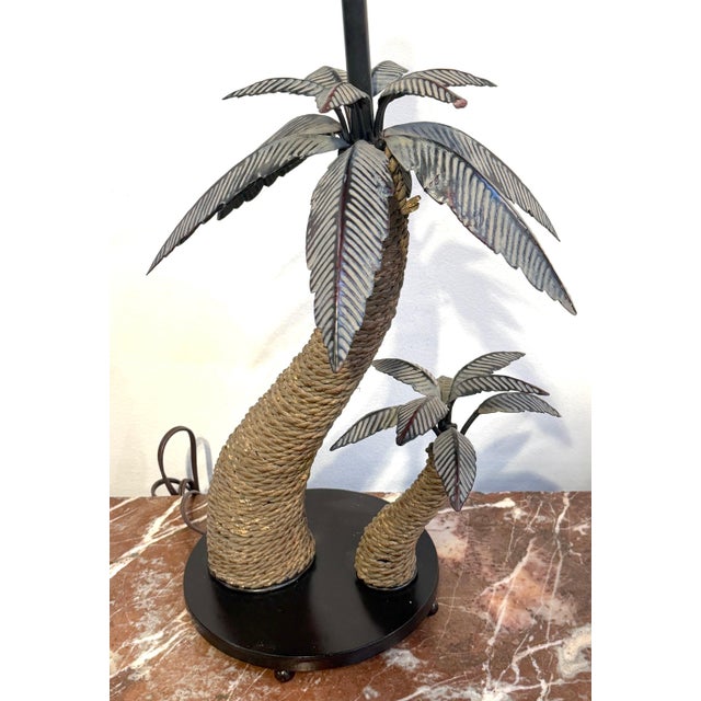 Metal Late 20th Century Pair of British Colonial Style Tole and Rope Double Palm Tree Lamps For Sale - Image 7 of 12