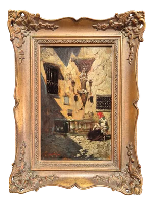 Riccardo Pellegrini, Italian Genre Scene, Oil on Panel, 1890s-1910s