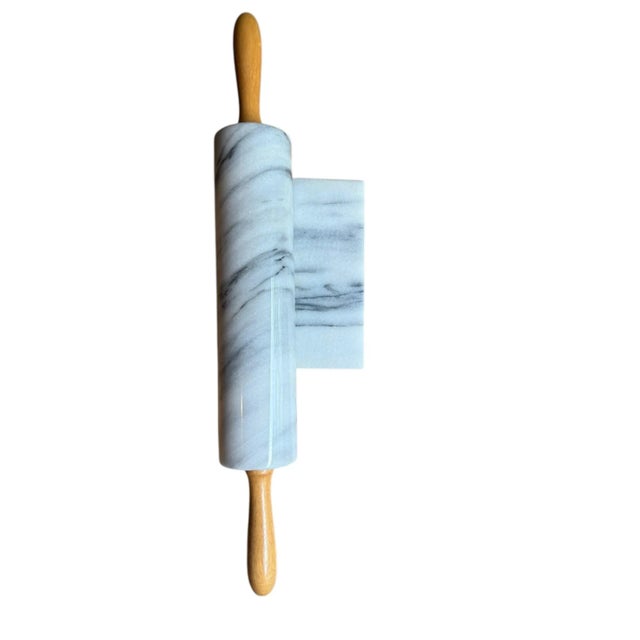 Wood White Carrerra Marble Rolling Pin With Stand White Gray For Sale - Image 7 of 9