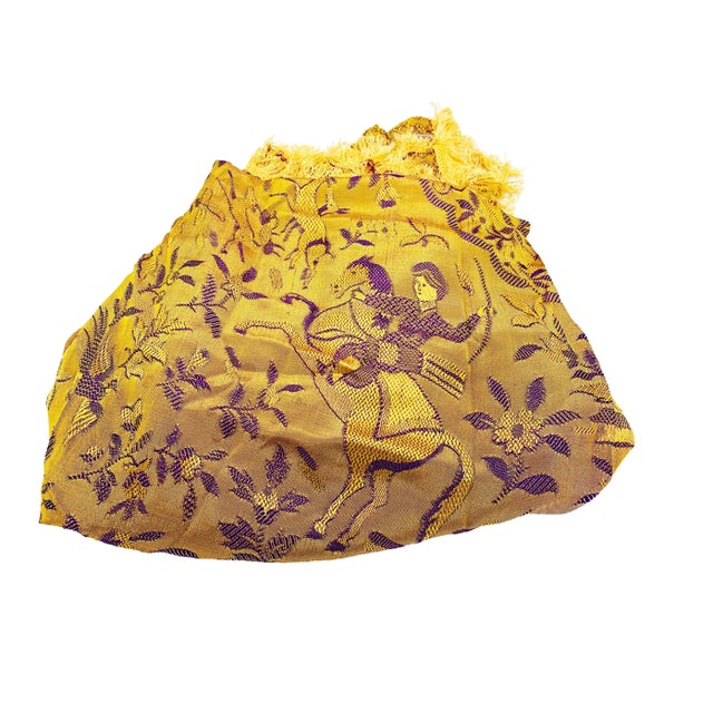 Mid-Century Hand Loomed Purple & Golden Jaipur Brocade Textile Bedding For Sale - Image 4 of 4