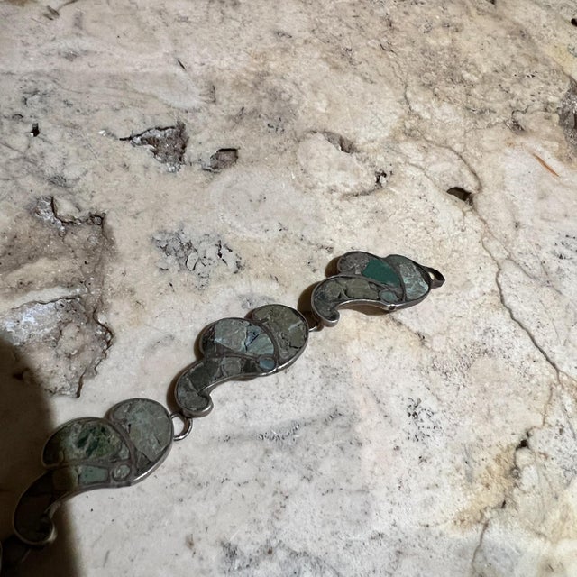 Mid 20th Century Vintage Mayan Revival Bracelet Sterling & Malachite Taxco For Sale - Image 5 of 8