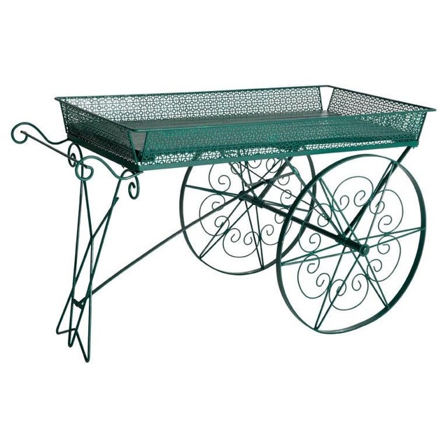 Vintage Large Green Wood and Metal Garden Flower Cart For Sale - Image 13 of 13