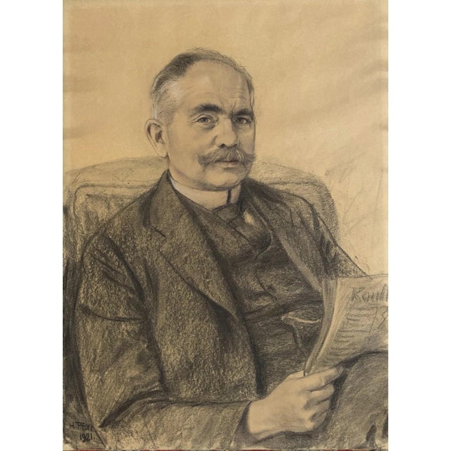 Heinrich Pforr, The Gentleman with the Mustache, Charcoal on Paper For Sale - Image 11 of 11