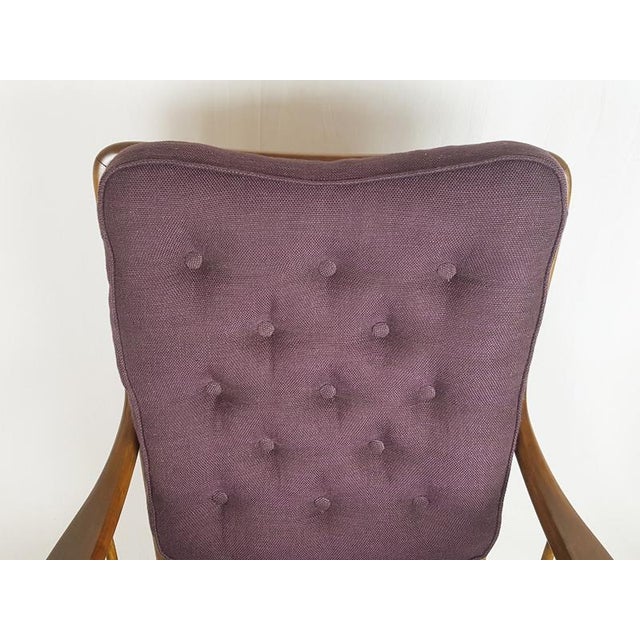 Wood & Purple Fabric Armchair attributed to Paolo Buffa, 1950s For Sale - Image 10 of 12