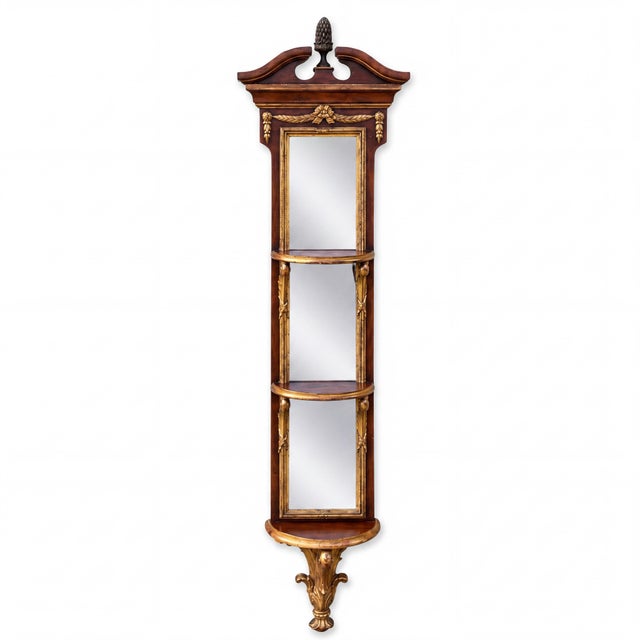 Wood Theodore Alexander 62” Neoclassical Style Mahogany & Gilt Wall Mirror W/ Shelves Brackets For Sale - Image 7 of 7