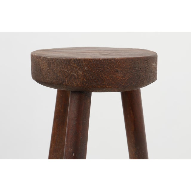 Rustic French Rustic Oak Wooden Tripod Stool, 1890s For Sale - Image 3 of 10