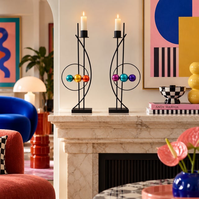 Rick Martin Signed Abstract Modernist Memphis Pop Art Steel Candlesticks Pair For Sale - Image 10 of 14