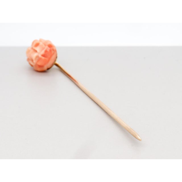 Vintage 10k Gold & Carved Coral Bead Stickpin For Sale - Image 10 of 12