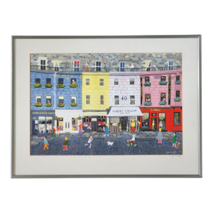 Victoria Street Framed Gouache Giclee Print Painting Signed by Artist Lynn Hanley Wall Art
