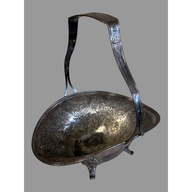Antique Victorian Silver Plate Handle Basket For Sale - Image 6 of 10